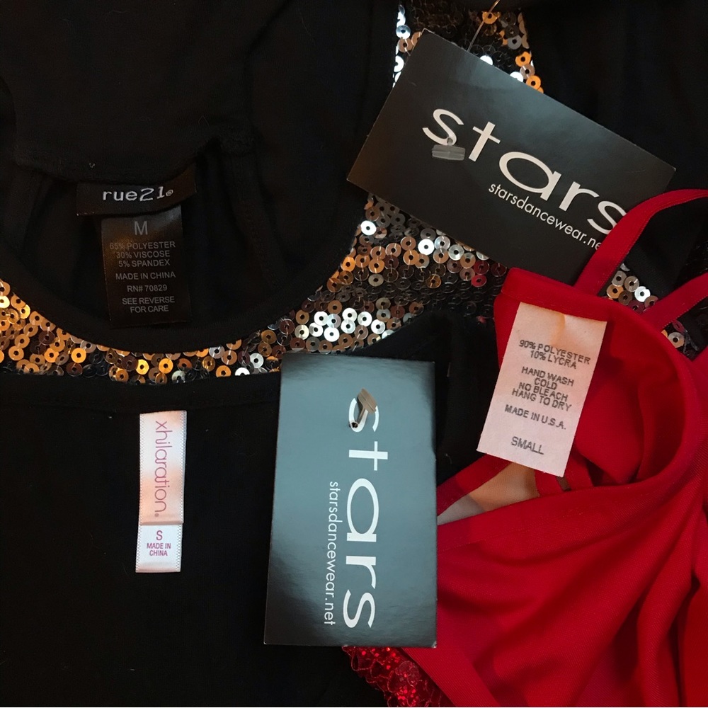 Bundle of Stars Dance Wear Sequin Red Black Dance Tops, NWT, S - Picture 2 of 16